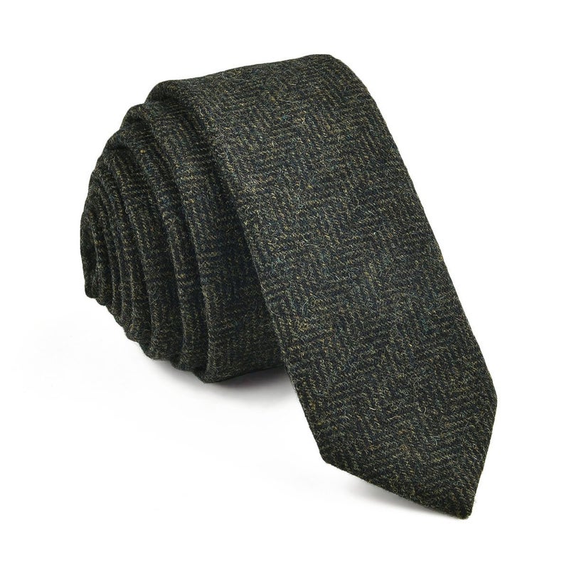 VOBOOM Mens Necktie Skinny Tweed Pattern Woolen Neck Tie (06 Green) - Image 1
